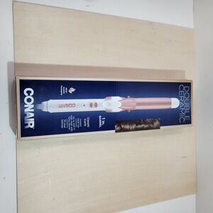 Conair Double Ceramic 1 Inch Barrel Curling Iron Wand Rose Gold White